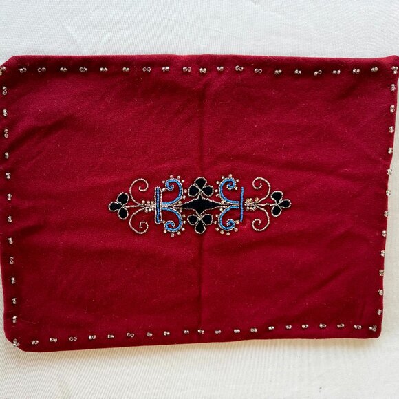 Double D Ranch Home DDR Wool Beaded Accent Throw Pillow Cover VTG 18.5" x 14" - Picture 1 of 14